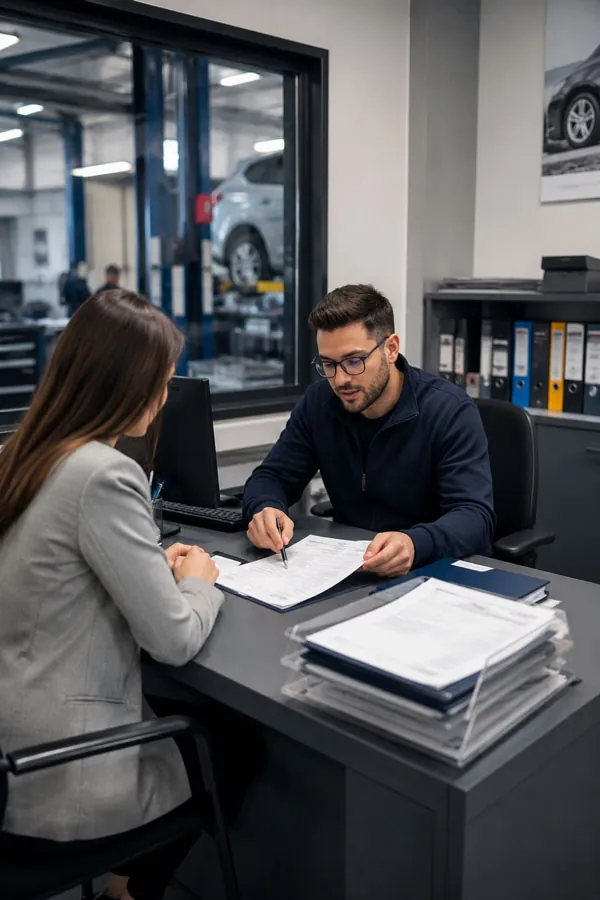 Consulente segue una cliente per una pratica auto a Rozzano
